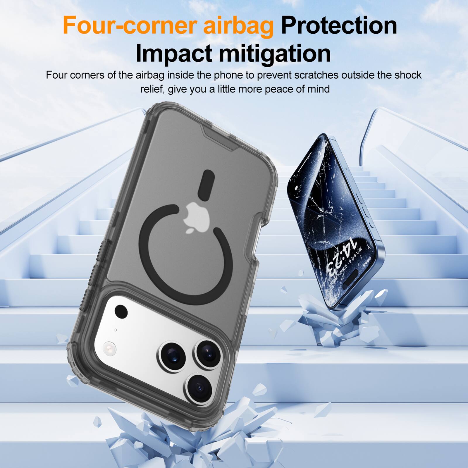 Four-corner airbag Protection  
Impact mitigation  

Four corners of the airbag inside the phone to prevent scratches outside the shock relief, give you a little more peace of mind