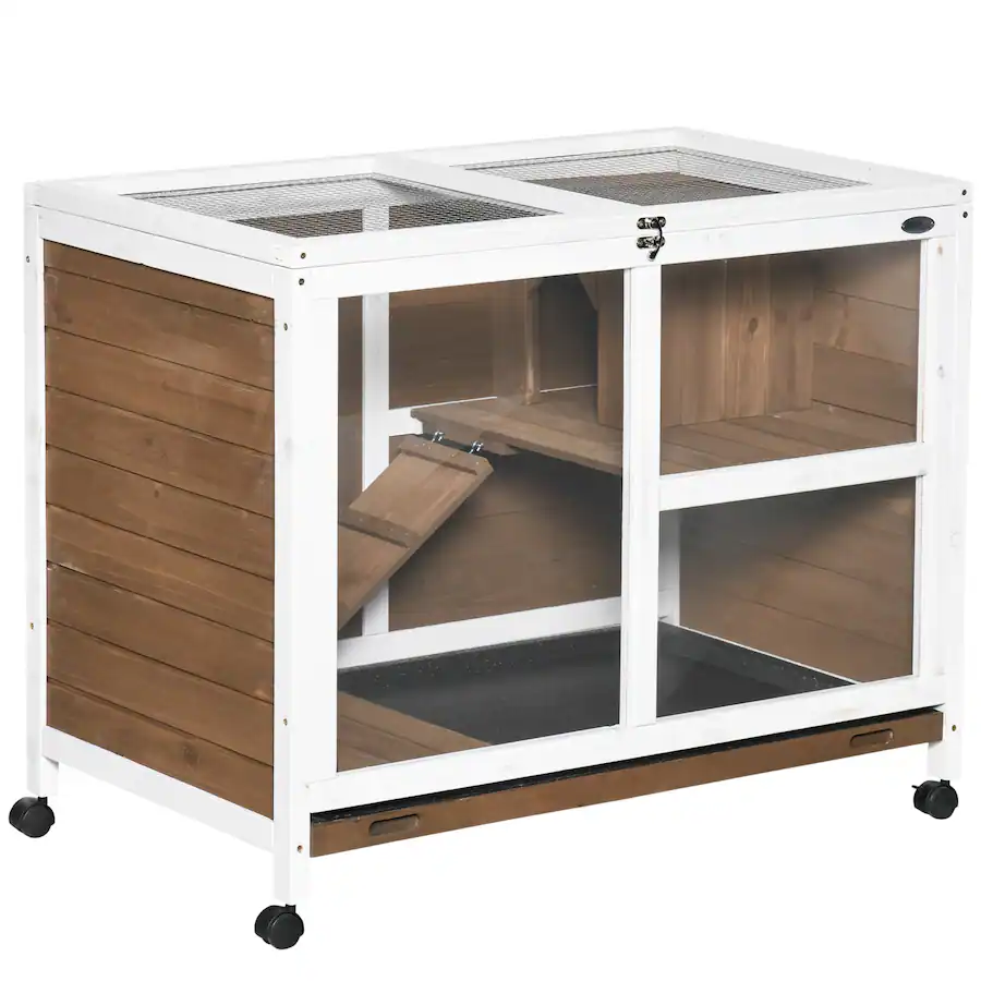 APRILSOUL Indoor Rabbit Hutch with Wheels Desk and Side Table Sized ...