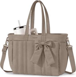 mosiso - Puffer Tote Bag for Women 15-15.6 inch Laptop Bag with Cup Holder Lightweight Shoulder Bag for Travel Work School Gym - Brown