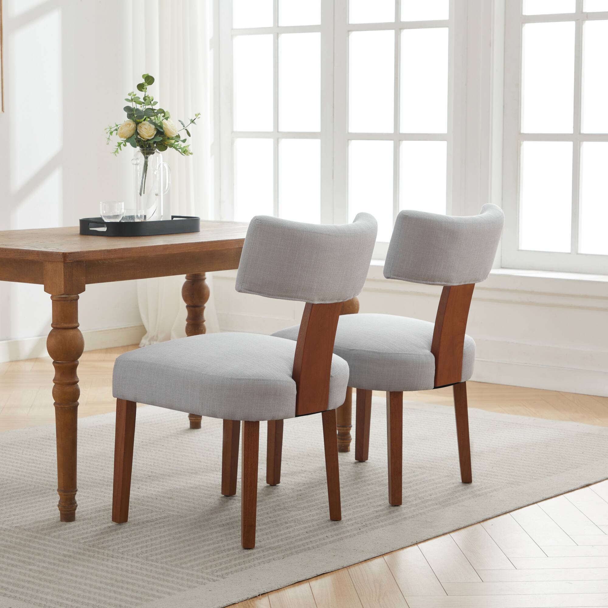 Alt View 10. GOODSILO - Set of 2 Modern Armless Dining Chairs with Curved Backrest and Solid Wooden Legs for Dining and Living Room - Gray.