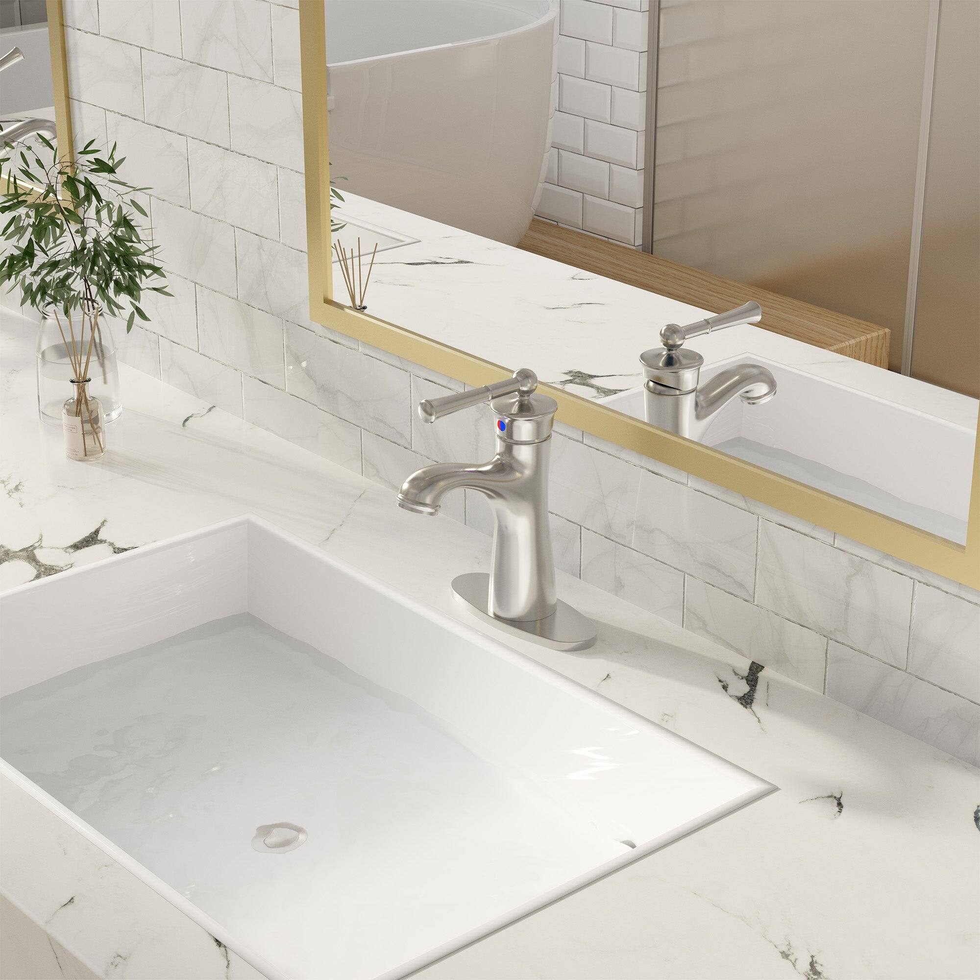 Alt View 3. Boyel Living - 1.2 GPM Single Handle Single Hole Bathroom Faucet with Deckplate Included and Drain Kit Included in Brushed Nickel - Brushed Nickel.