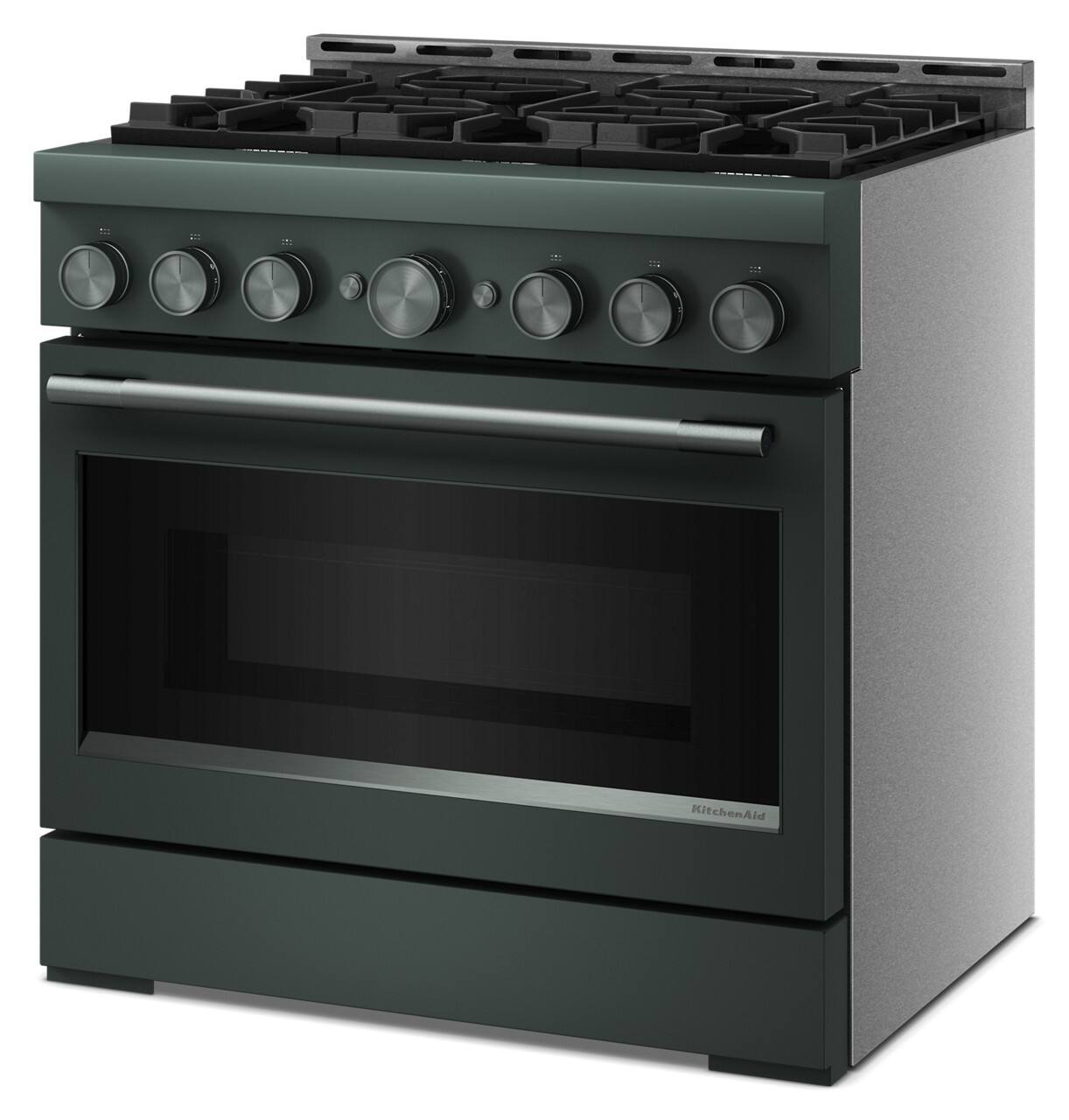 Left. KitchenAid - 5.1 Cu. Ft Commercial Gas Range with No Preheat Air Fry Mode and 6 Burner - Juniper.