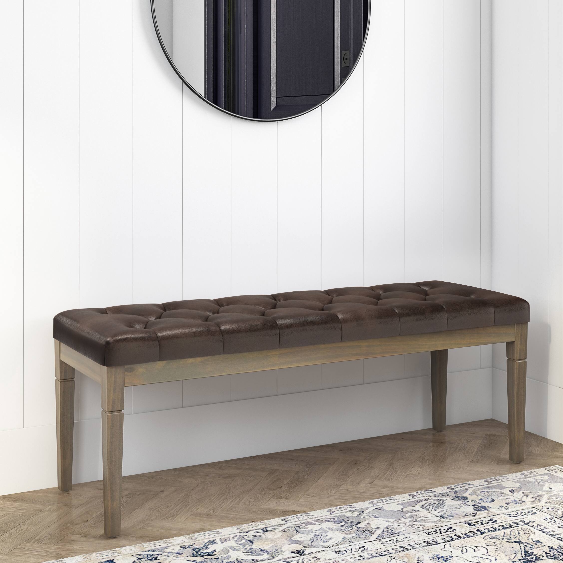 Left. Simpli Home - Waverly Tufted Ottoman Bench - Distressed Brown.