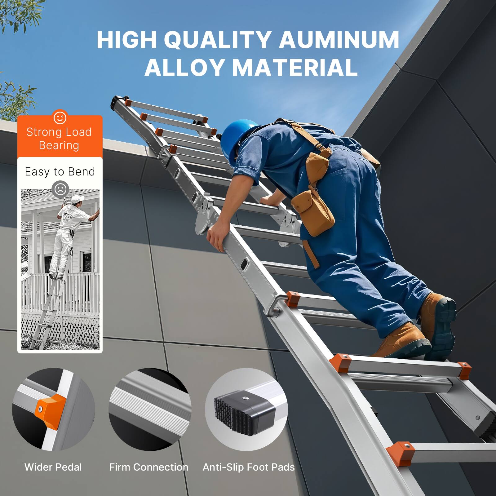 HIGH QUALITY ALUMINUM ALLOY MATERIAL

- Strong Load Bearing
- Easy to Bend
- Wider Pedal
- Firm Connection
- Anti-Slip Foot Pads