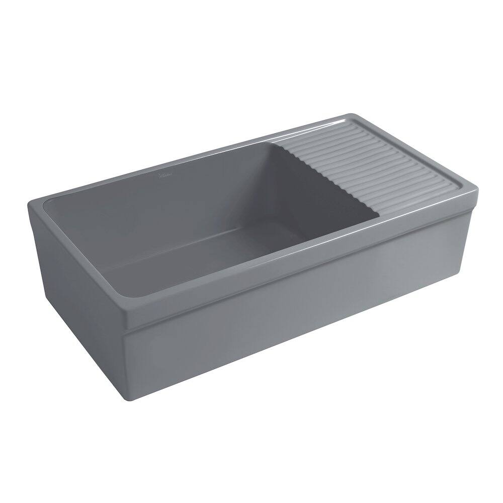 Angle. Whitehaus - Farmhaus Quatro Alcove Large Reversible Matte Fireclay Kitchen Sink - Gray.