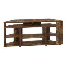 FurniFact - Gold Corner TV Stand for Up to 55-Inch Screens, Rubberwood & Walnut Veneers - Gray