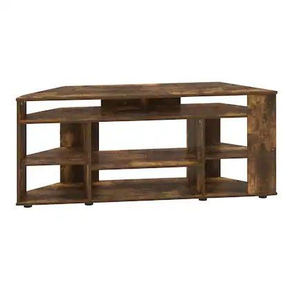 Front. FurniFact - Gold Corner TV Stand for Up to 55-Inch Screens, Rubberwood & Walnut Veneers - Gray.