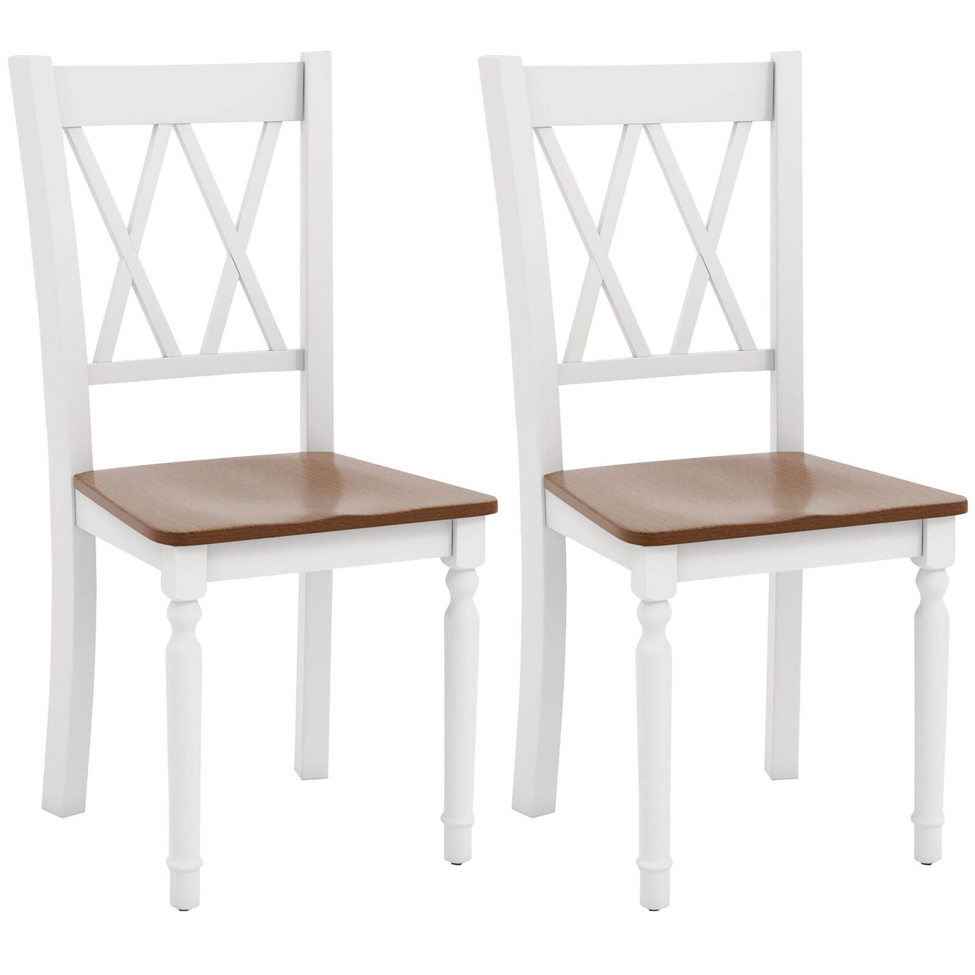 Gymax - Dining Chairs Set of 2 Wood Farmhouse Dining Room Side Chairs for Home Kitchen - Walnut, White