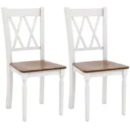 Gymax - Dining Chairs Set of 2 Wood Farmhouse Dining Room Side Chairs for Home Kitchen - Walnut, White