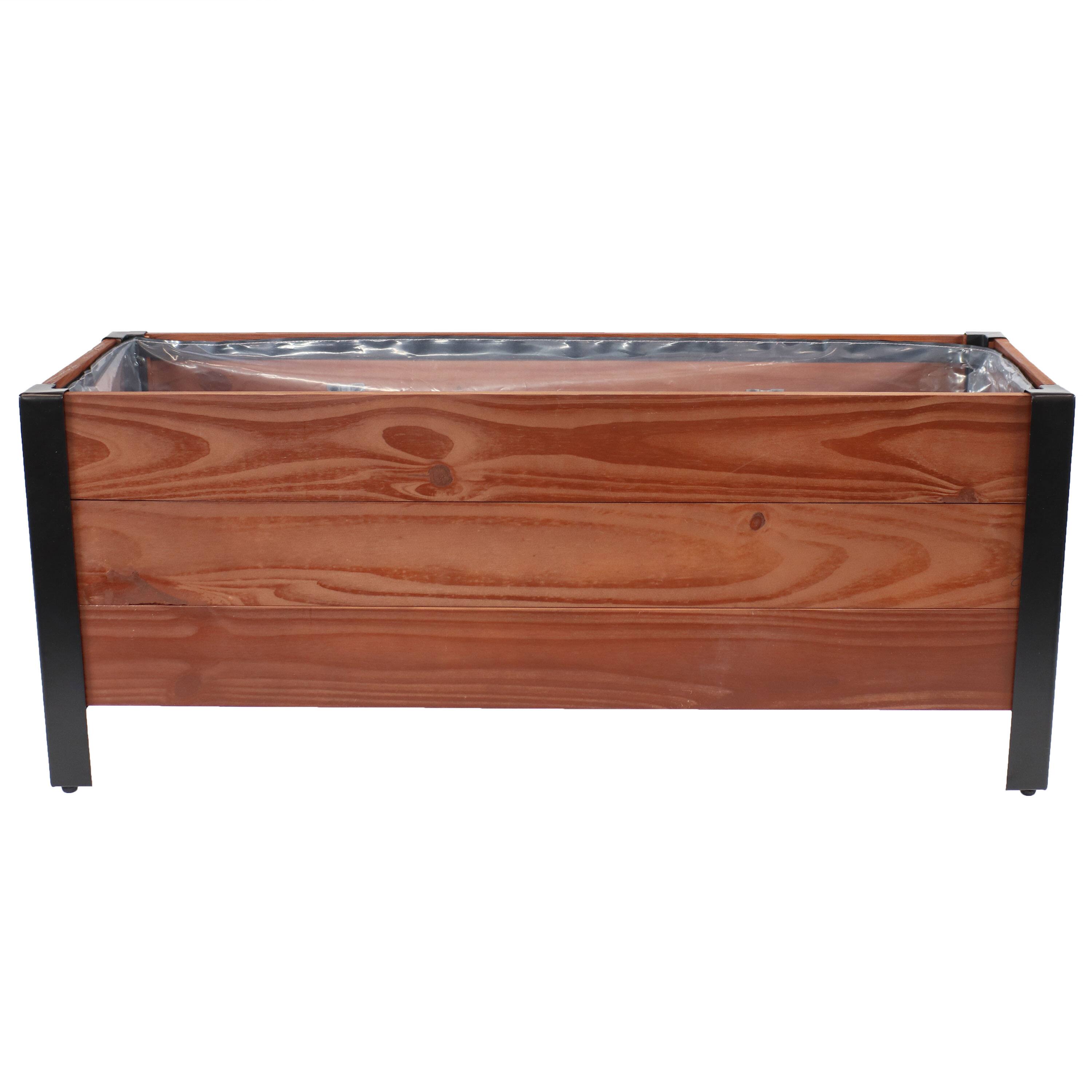 Alt View 9. Sunnydaze - Acacia Wood Raised Garden Bed with Planter Bag - 14.75" H - Brown.