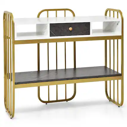 Front. Resenkos - Console Table with Drawer Storage Shelf Wide Tabletop-White, Narrow Console Table, Entryway Hall Table with Shelves - White.