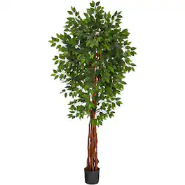 BreeBe - 6.5' Super Deluxe Ficus Artificial Tree with Natural Trunk - Green