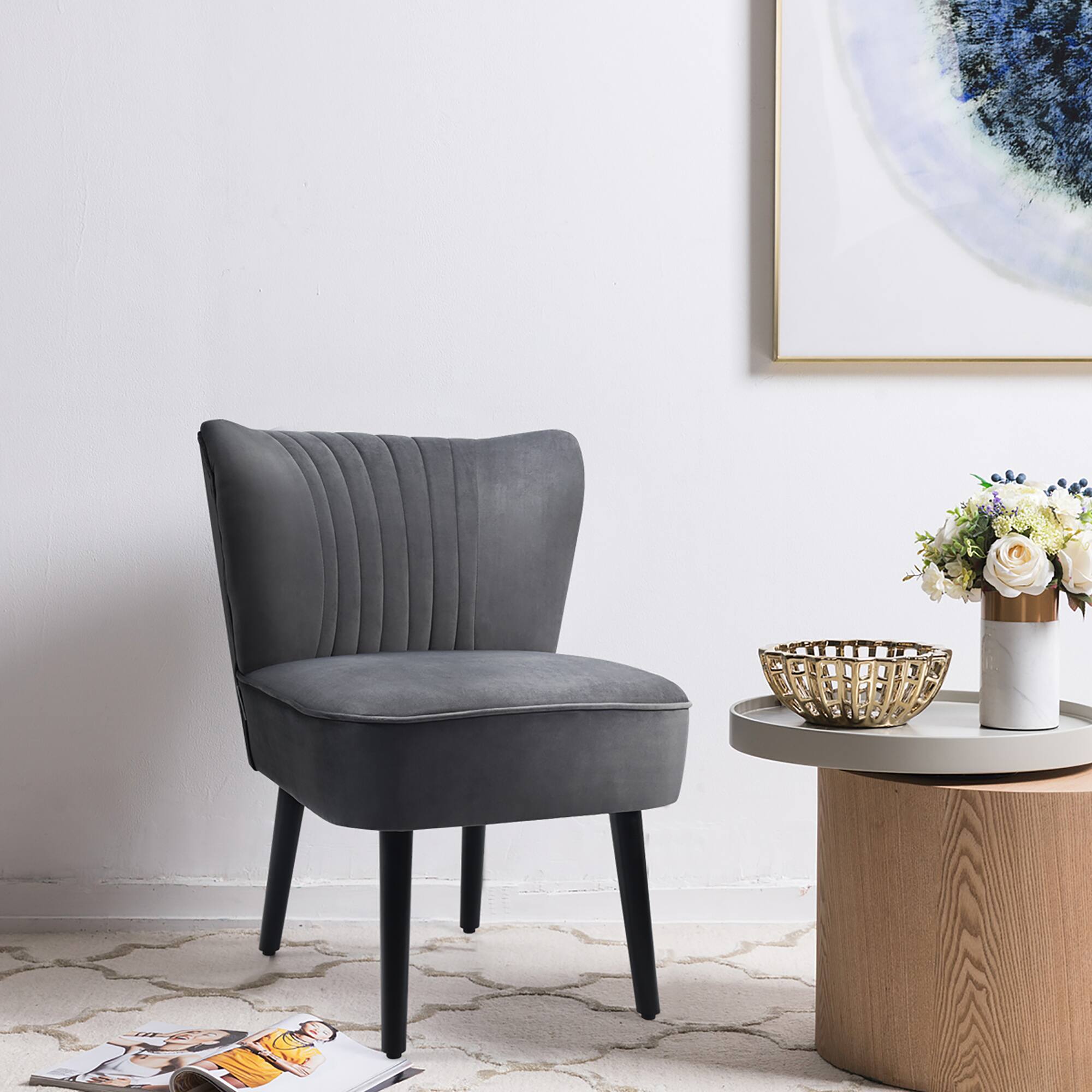 Alt View 3. Costway - Costway Set of 2 Armless Accent Chair Upholstered Leisure Chair Single Sofa Dark Grey - Dark Grey.