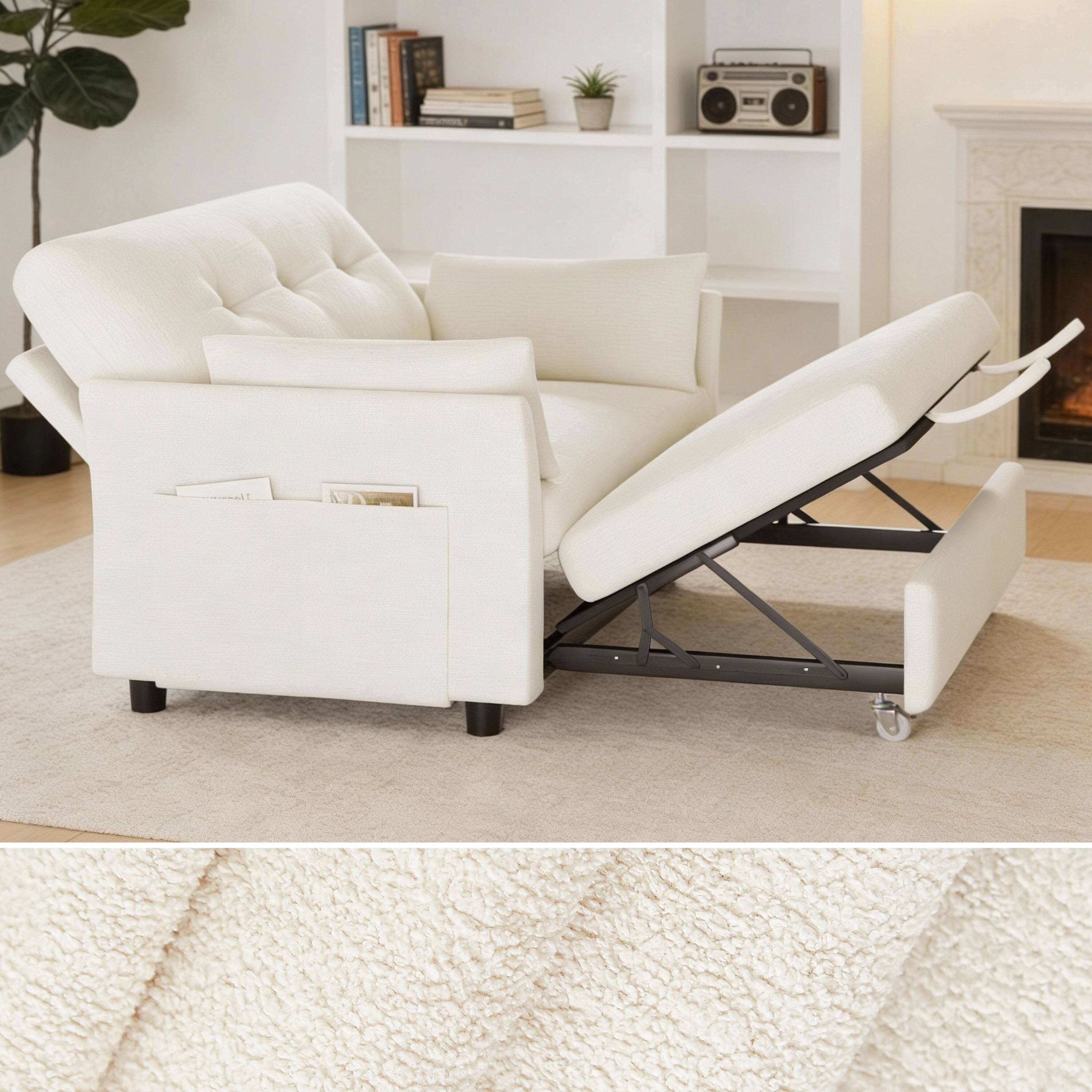 Left. Vipbear - Vipbear 3-in-1 Convertible Sofa Bed, Pull Out Sleeper Sofa with Side Pocket & Adjustable Backrest, Beige - Beige.