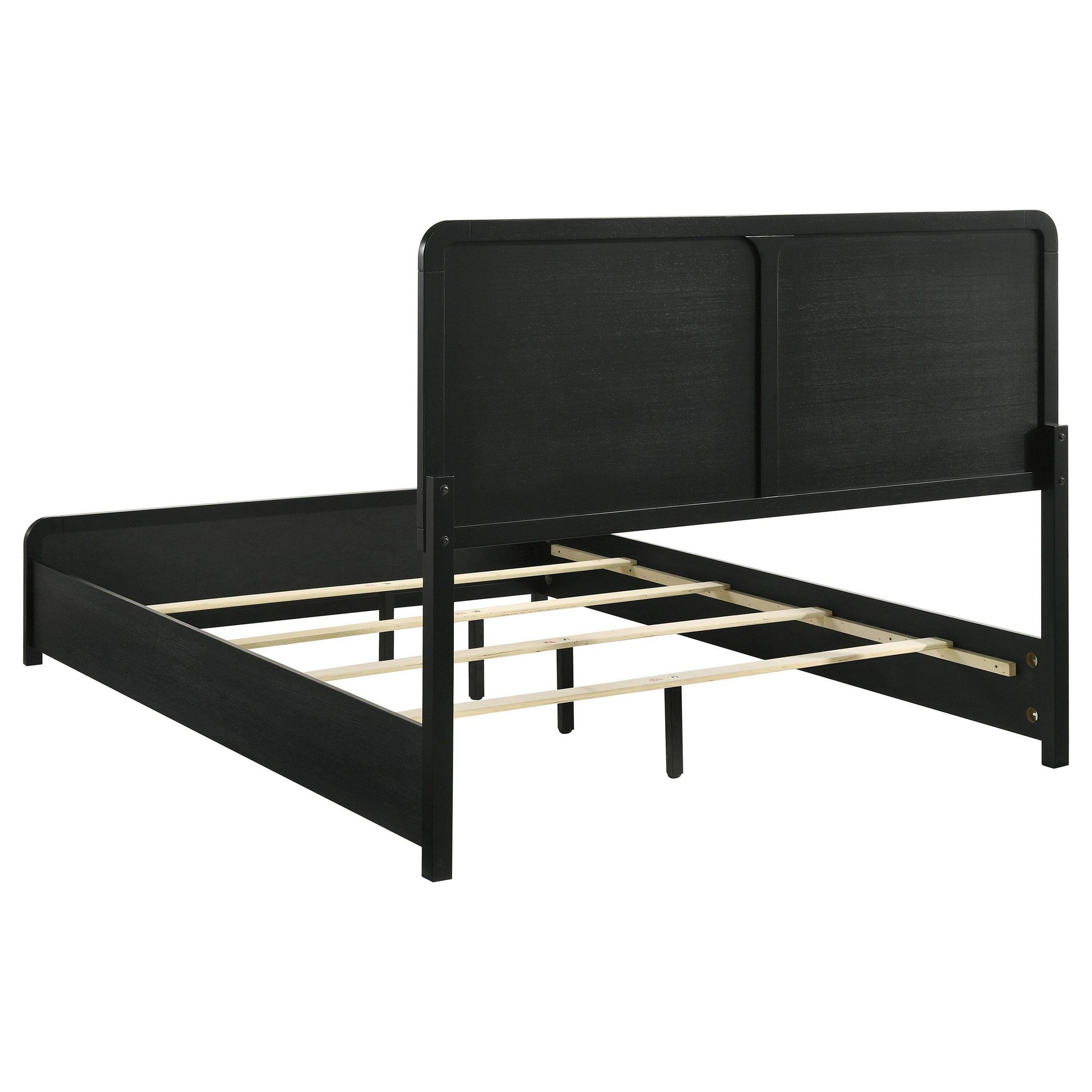 Alt View 2. Manhattan Lane - Cavy King Size Bed, Channel Tufted Upholstered Headboard - Black, Charcoal Gray.