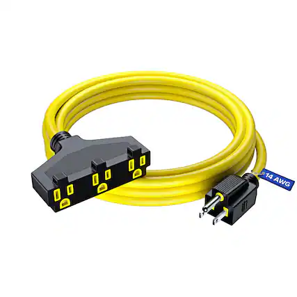 Front. Maximm - Extension Cord 10 Feet, SJTW Extension Cord with Multiple Outlets, 14 Gauge ETL Listed - Yellow.