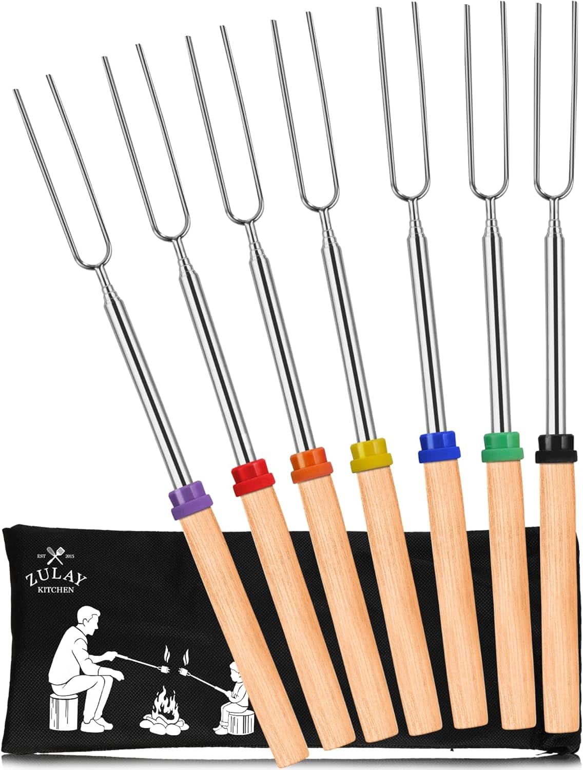 Zulay Kitchen - Sturdy Marshmallow Sticks for Fire Pit - Great Smores Sticks Smores Kit for Fire Pit, 32" Value 7 Pack - Multicolor