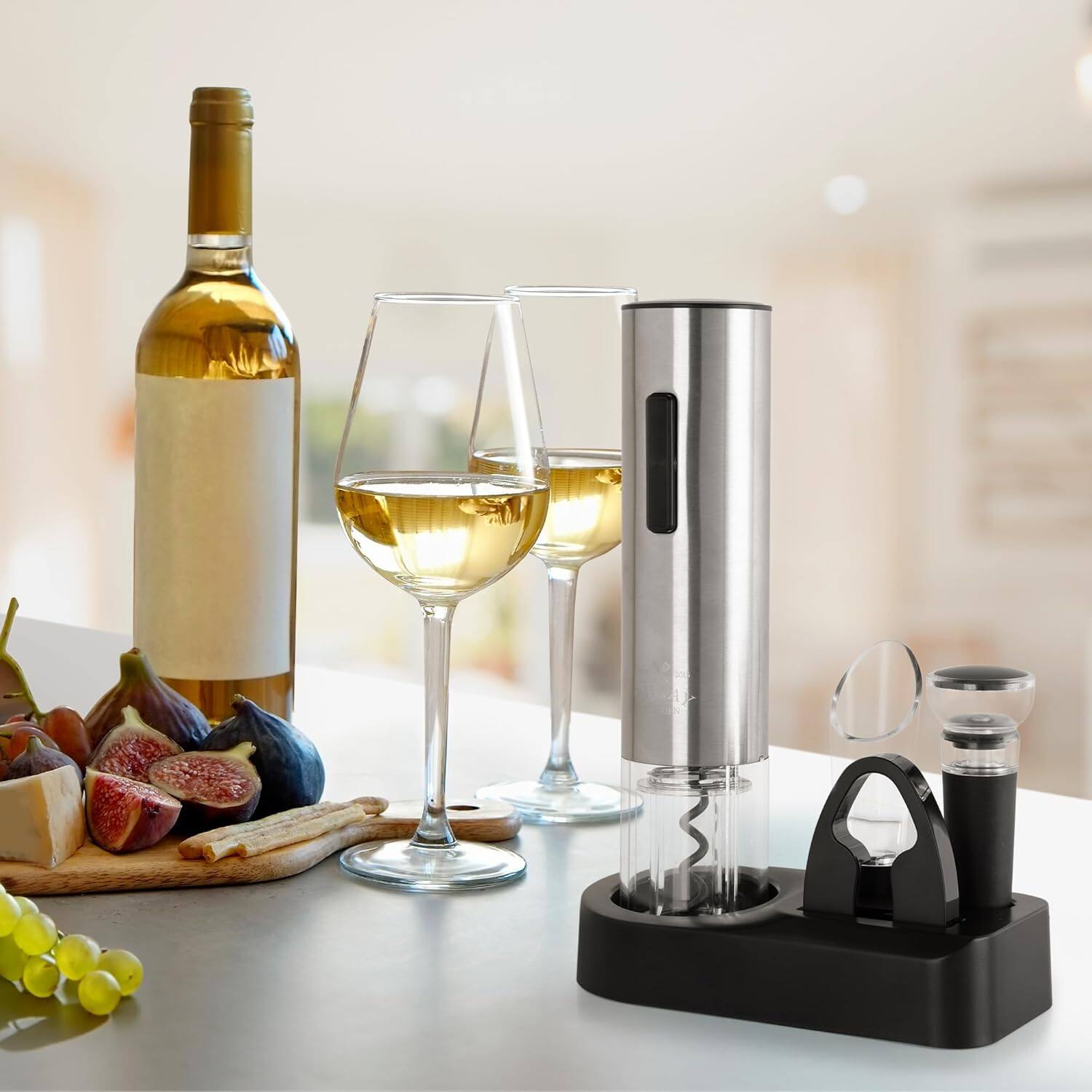 Alt View 4. Zulay Kitchen - Zulay Kitchen Rechargeable One Touch Electric 4-in-1 Wine Bottle Opener Set - Silver.