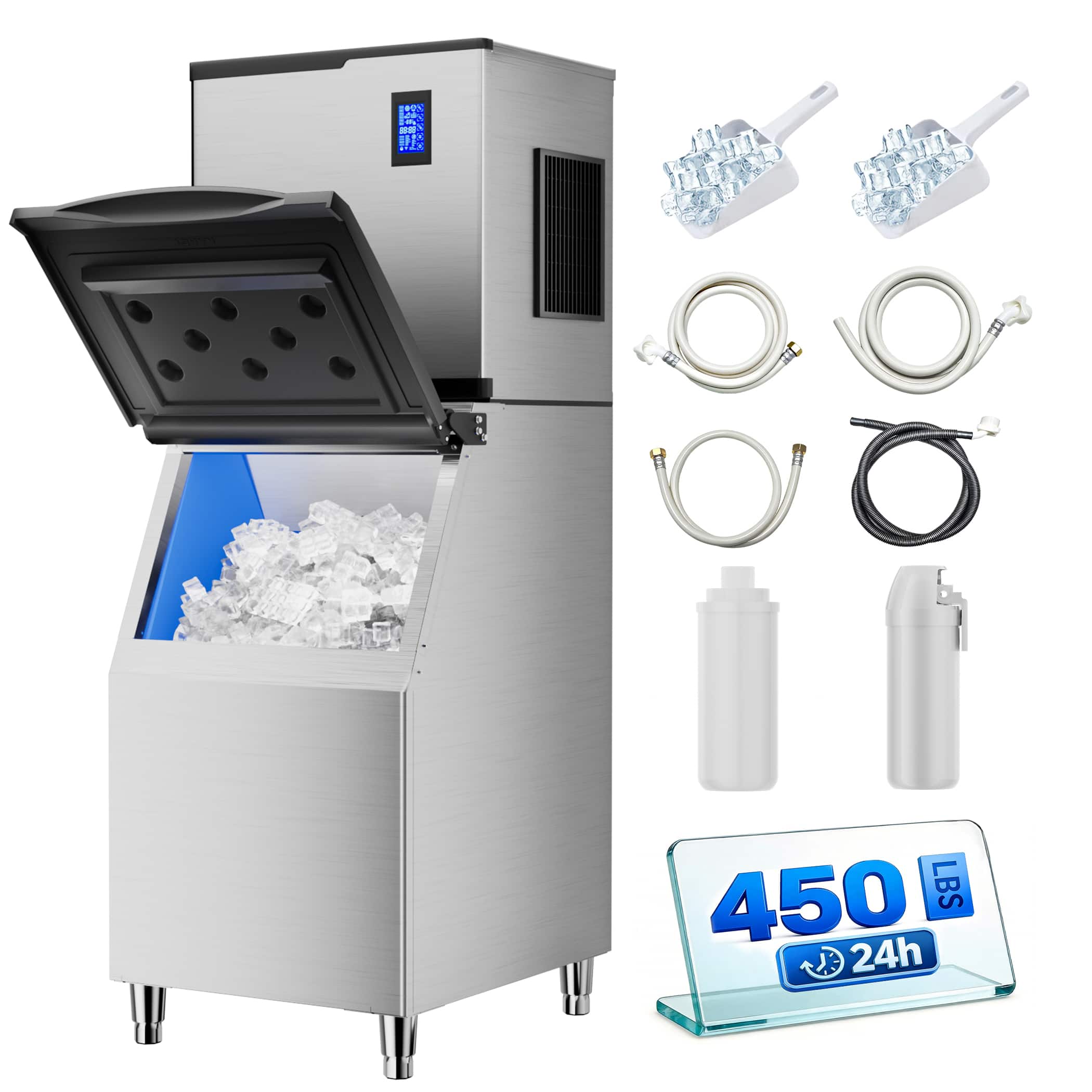 Coolake - Commercial Freestanding Ice Maker Machine 450lbs/day with 350 lbs Storage Bin for Bar Restaur - Stainless Steel price history on PriceWatchPro