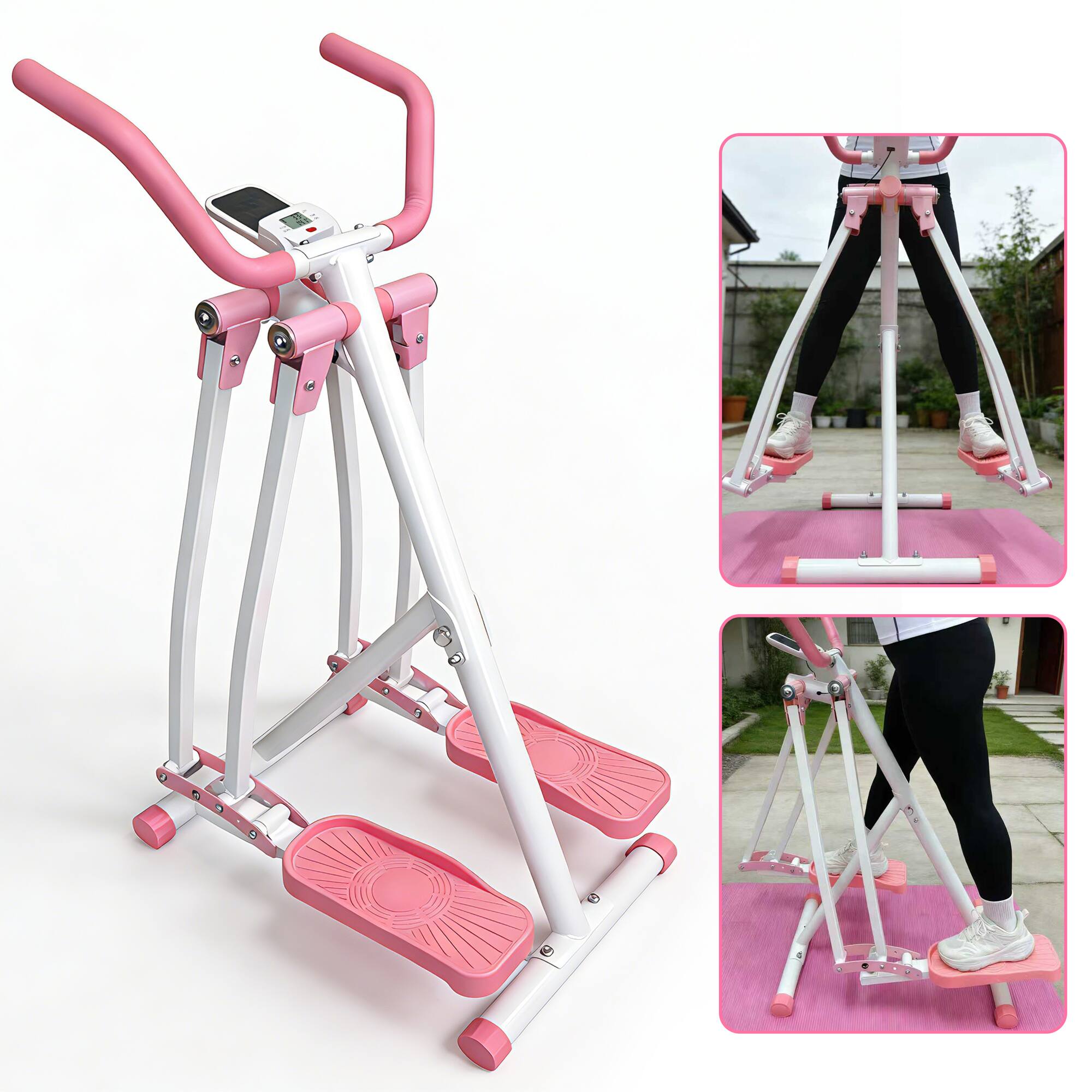 Alt View 8. Loheer - Air Walk Elliptical Machine, Foldable Cardio Cross Trainer with LCD Display, Low-Impact Full-Body Home Gym Exercise - Pink.