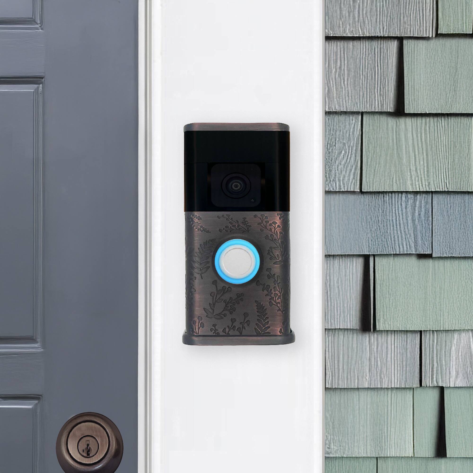 Alt View 3. Michael Healy - Wildflower Video Doorbell Cover (Ring 3, 3 Plus, 4, Battery Plus, Battery Pro) - Oiled Bronze.