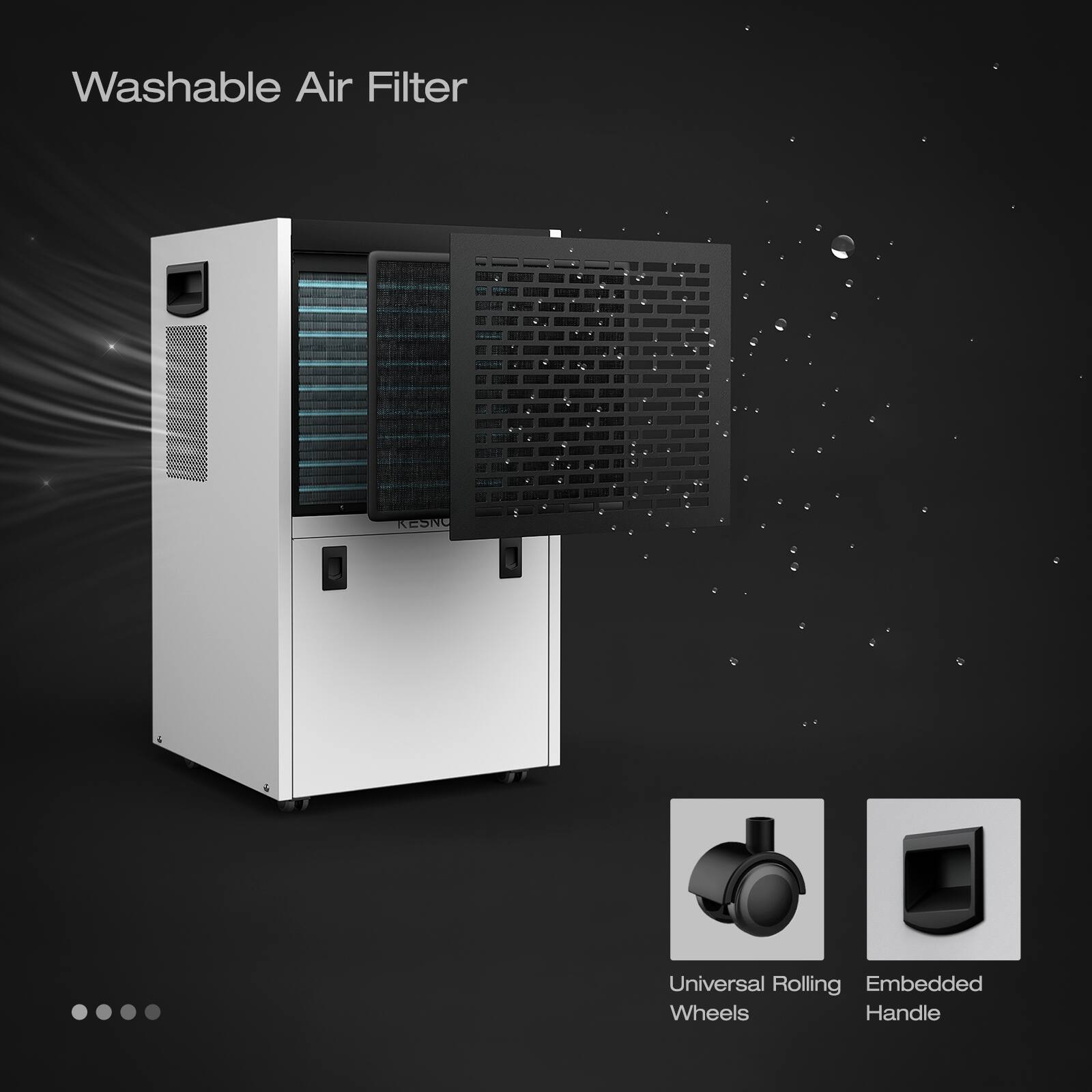 Washable Air Filter - KESNO

Universal Rolling Wheels
Embedded Handle