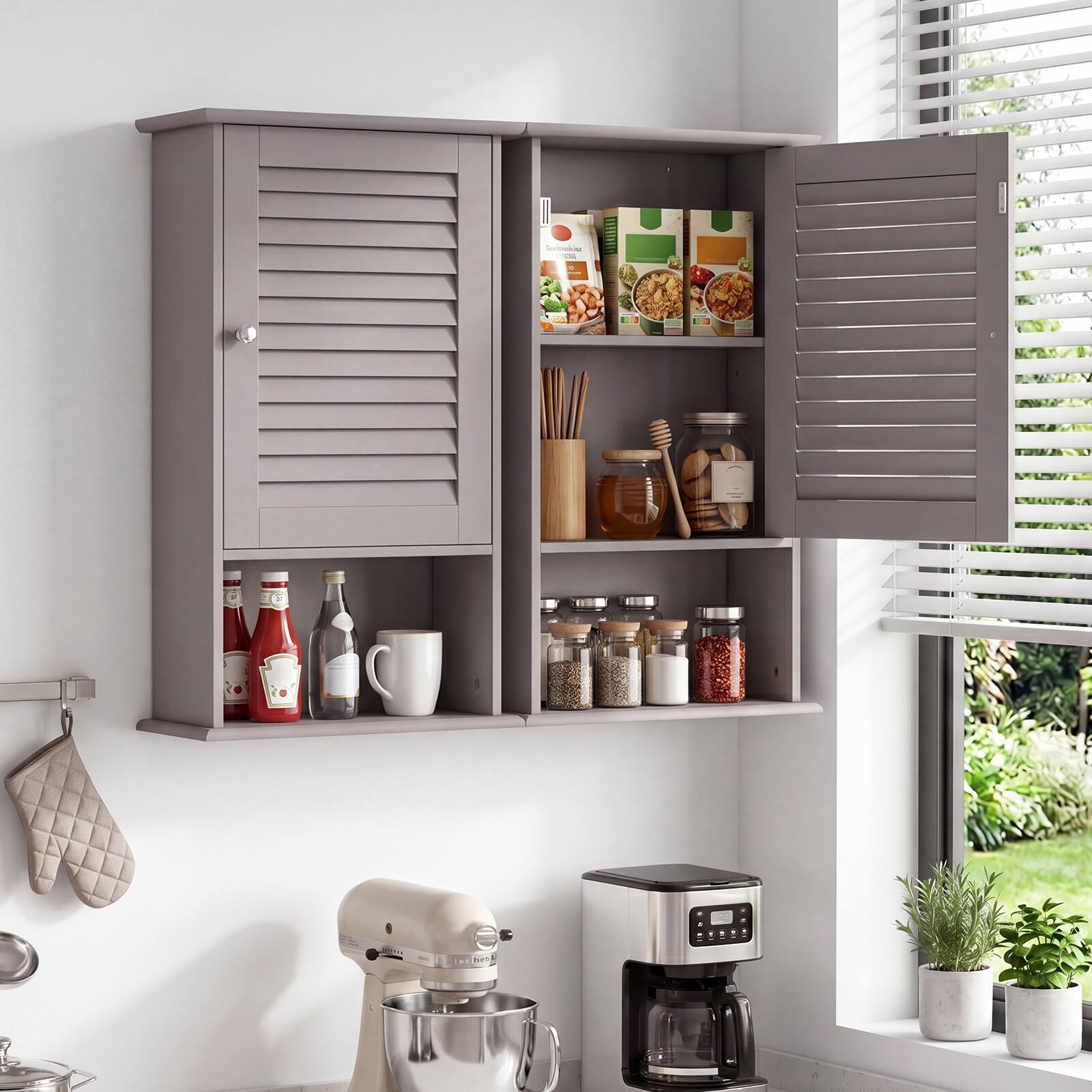 Alt View 4. Gymax - Gymax Bathroom Wall Mount Storage Cabinet Single Door w/Height Adjustable Shelf Grey - Grey.