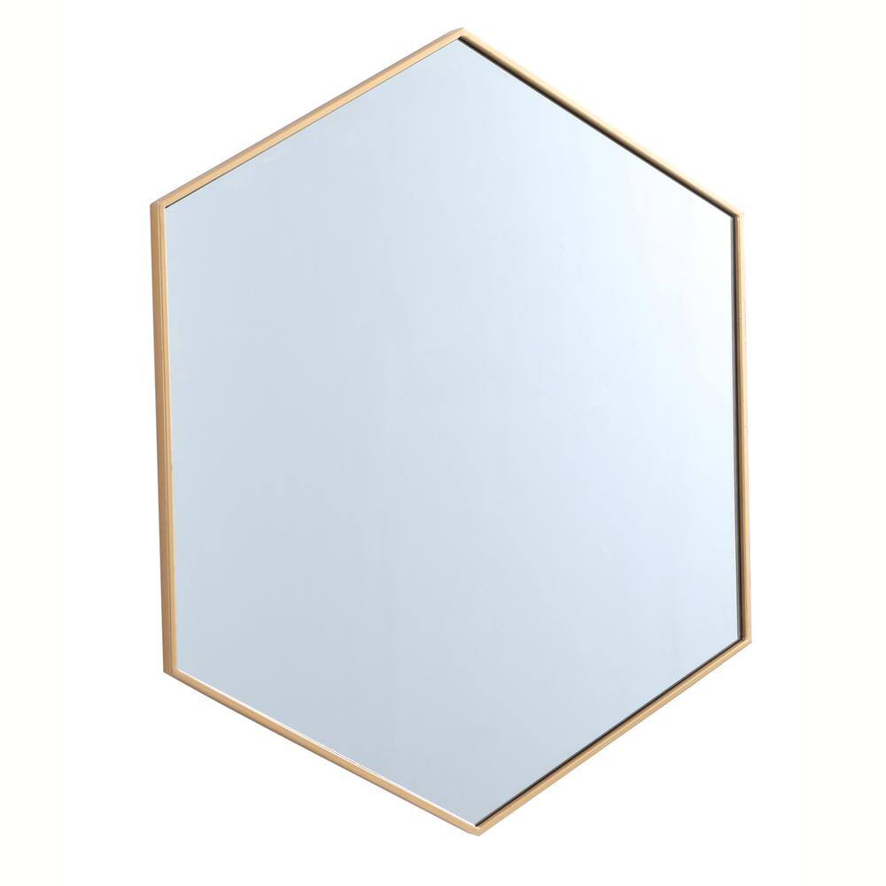 Alt View 1. Elegant Decor - Metal frame hexagon mirror 41 inch in Brass - Brass.