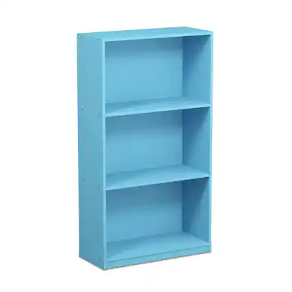 Front. Furinno - Basic 3-Tier Bookcase Storage Shelves - Light Blue.