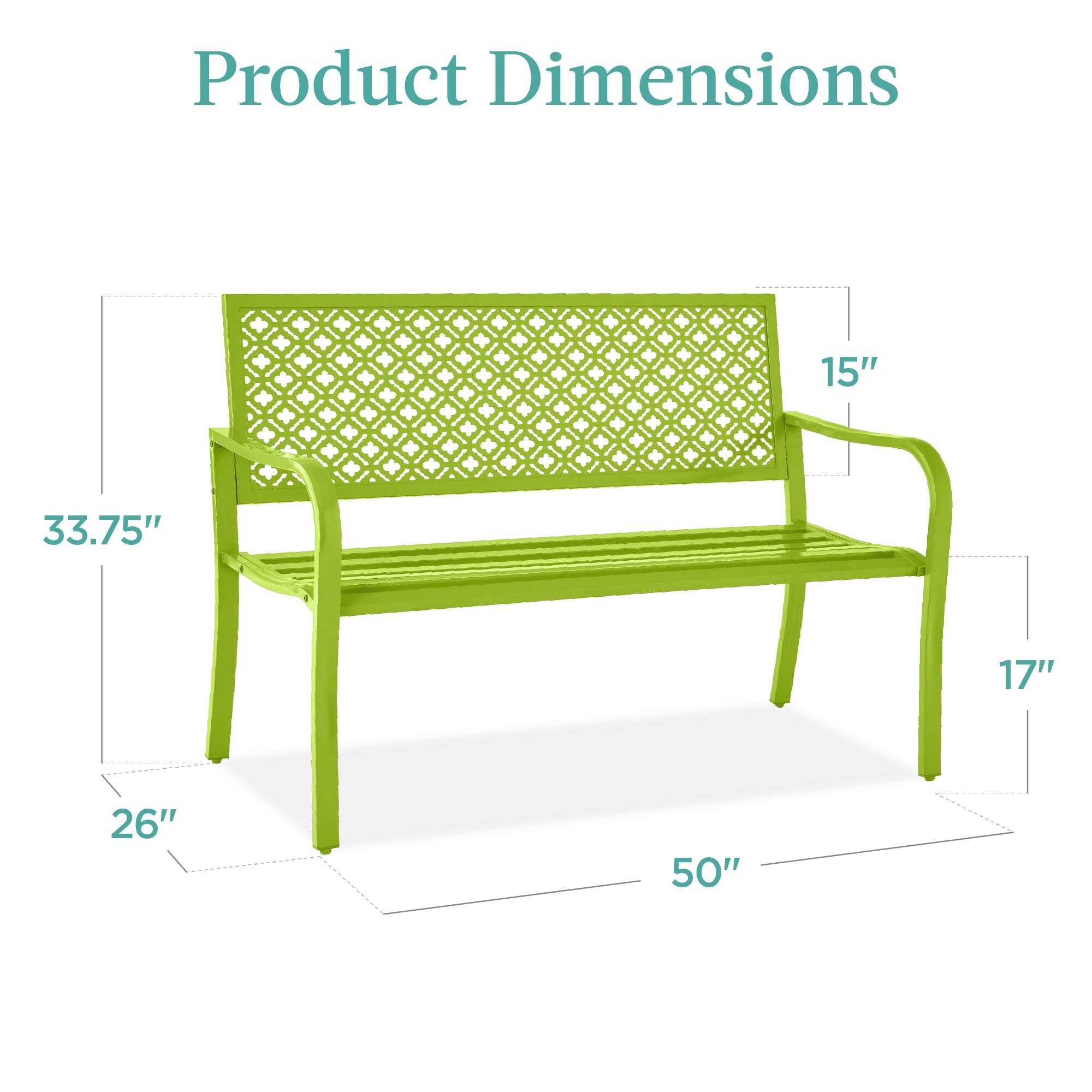 Product Dimensions

- Length: 50"
- Width: 17"
- Height: 26"
- Seat Height: 15"
- Back Height: 33.75"
