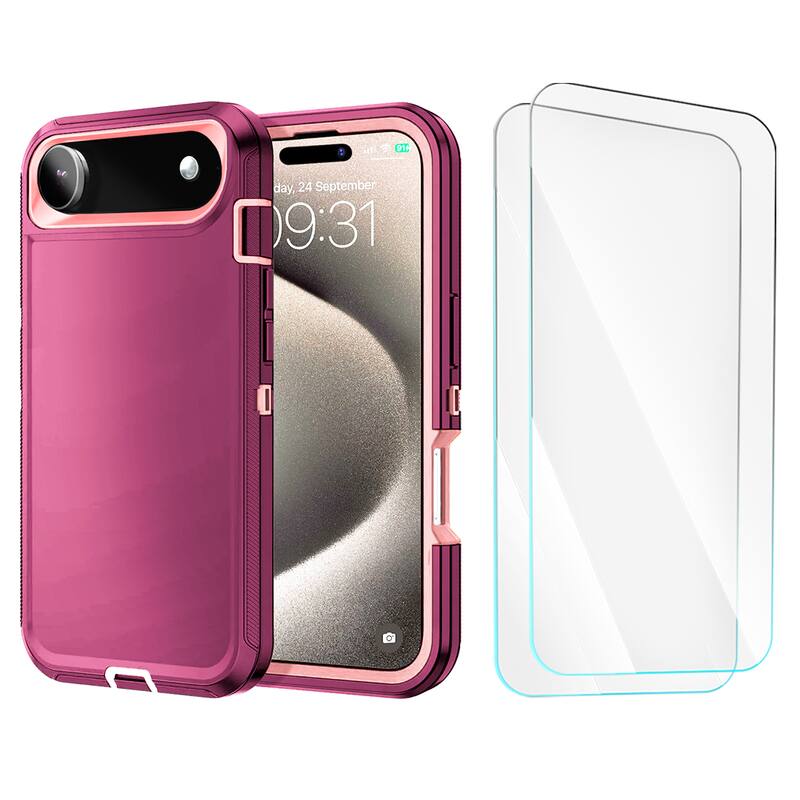Entronix - iPhone 17 Air Bundle - Heavy Duty Case with 2 Screen Protectors - Burgundy