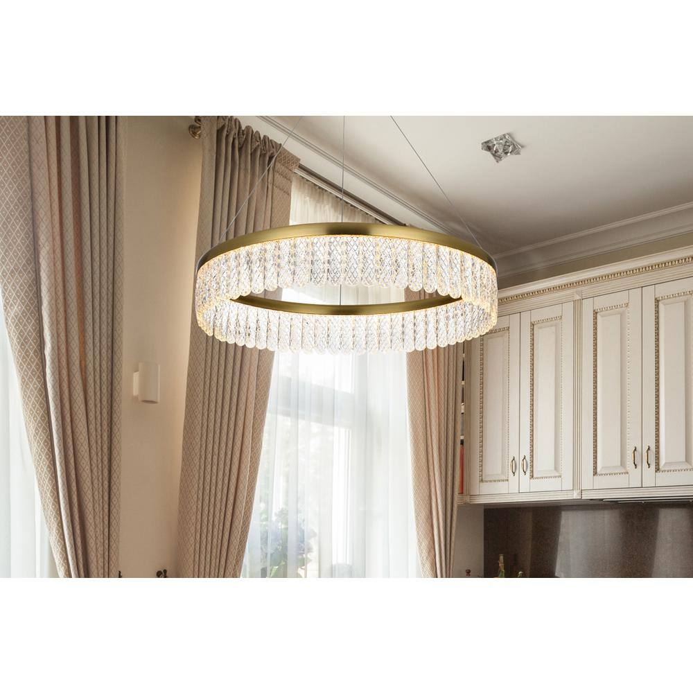 Alt View 4. Elegant Lighting - Rune 24 inch Adjustable LED chandelier in Satin Gold - Satin Gold.