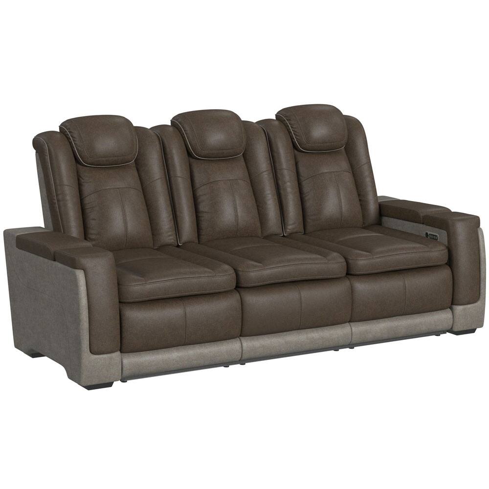 Left. Elements - Lantana Power Motion Sofa - Rocky Brown/Grey - Brown.