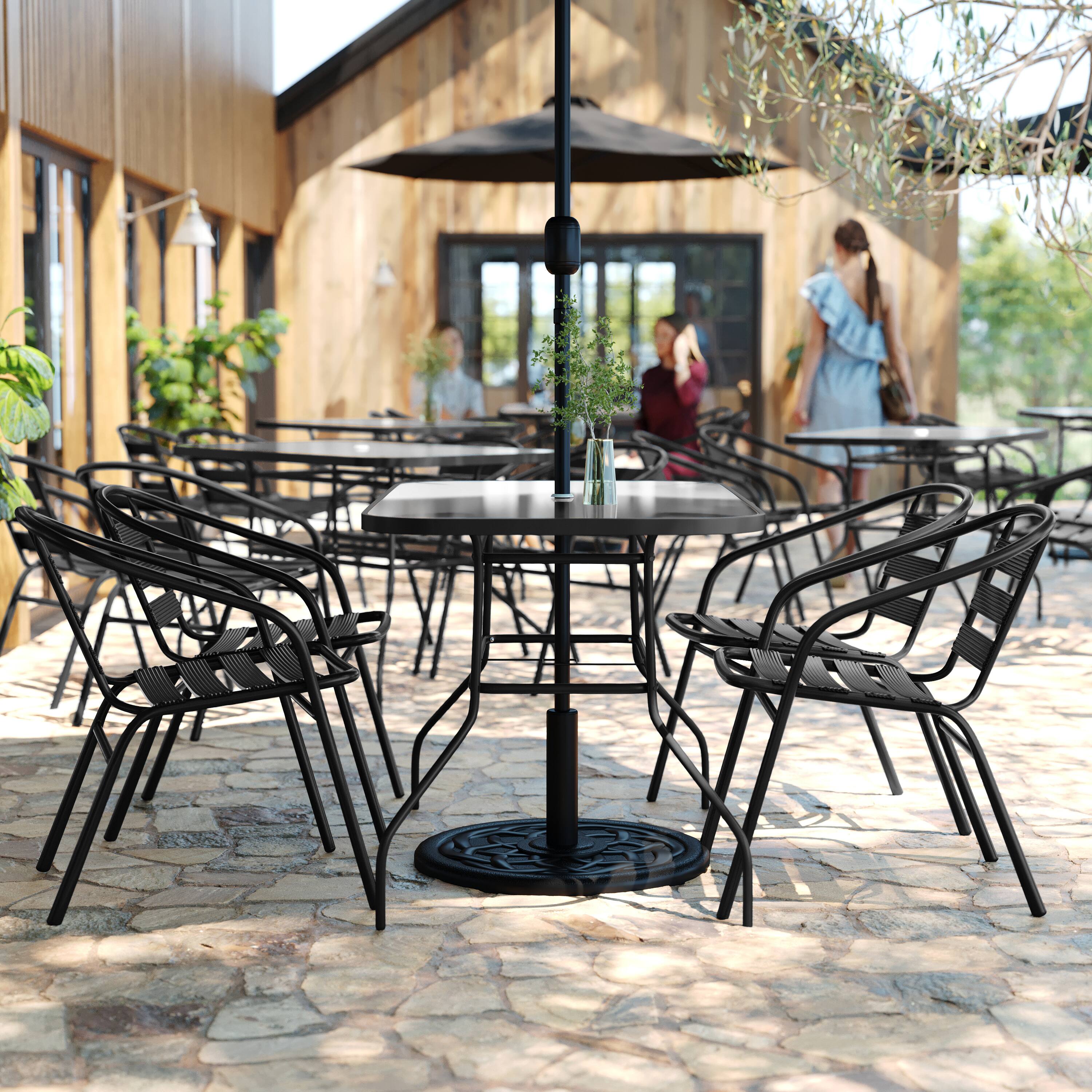 Alt View 2. Flash Furniture - Lila 5 Piece Commercial Outdoor Patio Dining Set with 47" Tempered Glass Patio Table with Umbrella Hole and 4 Black Trip - Black.