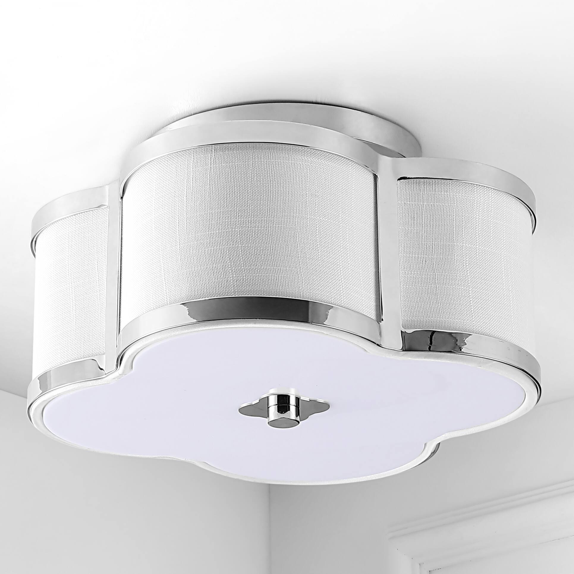 Alt View 5. Jonathan Y - Quatrefoil 13" Scalloped Shade Metal Classic Glam LED Flush Mount, Chrome - Chrome.