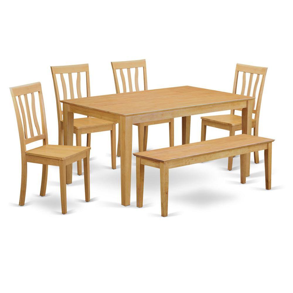 Back. East West Furniture - 6 PC Table and chair set - Kitchen dinette Table and 4 Dining Chairs with bench - Oak.