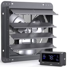 iLIVING - 14" Wall Mounted Shutter Exhaust Fan, Automatic Shutter, Temp & Humidity Control, Variable Speed, 1200 CFM DC Motor - Gray