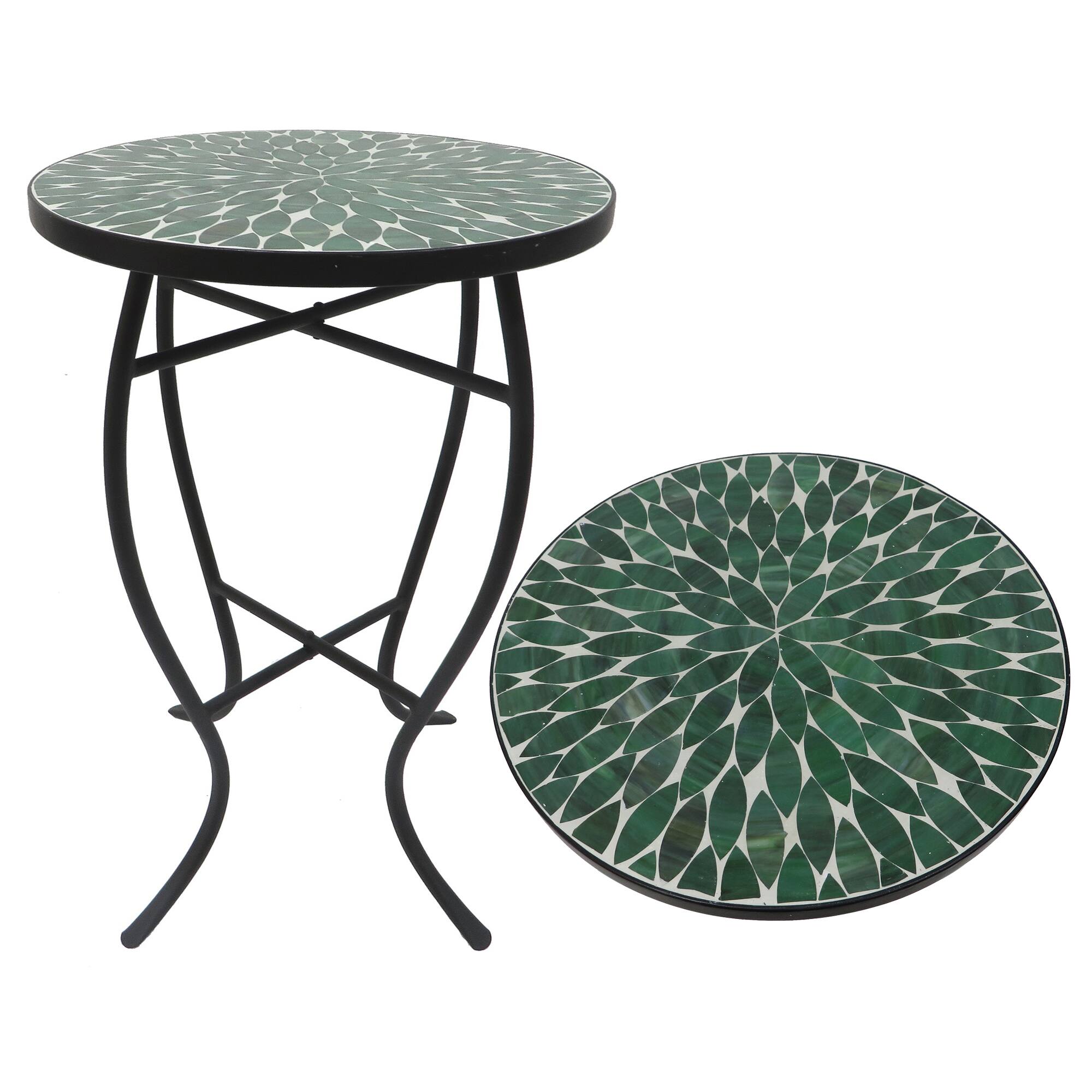 Left. Jiallo - Mosaic Art Collection Leave Green Accent Table - Green.