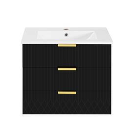 Boyel Living - 24 Inch Wall Mounted Bathroom Vanity with Ceramic Sink and Double Drawers - Black