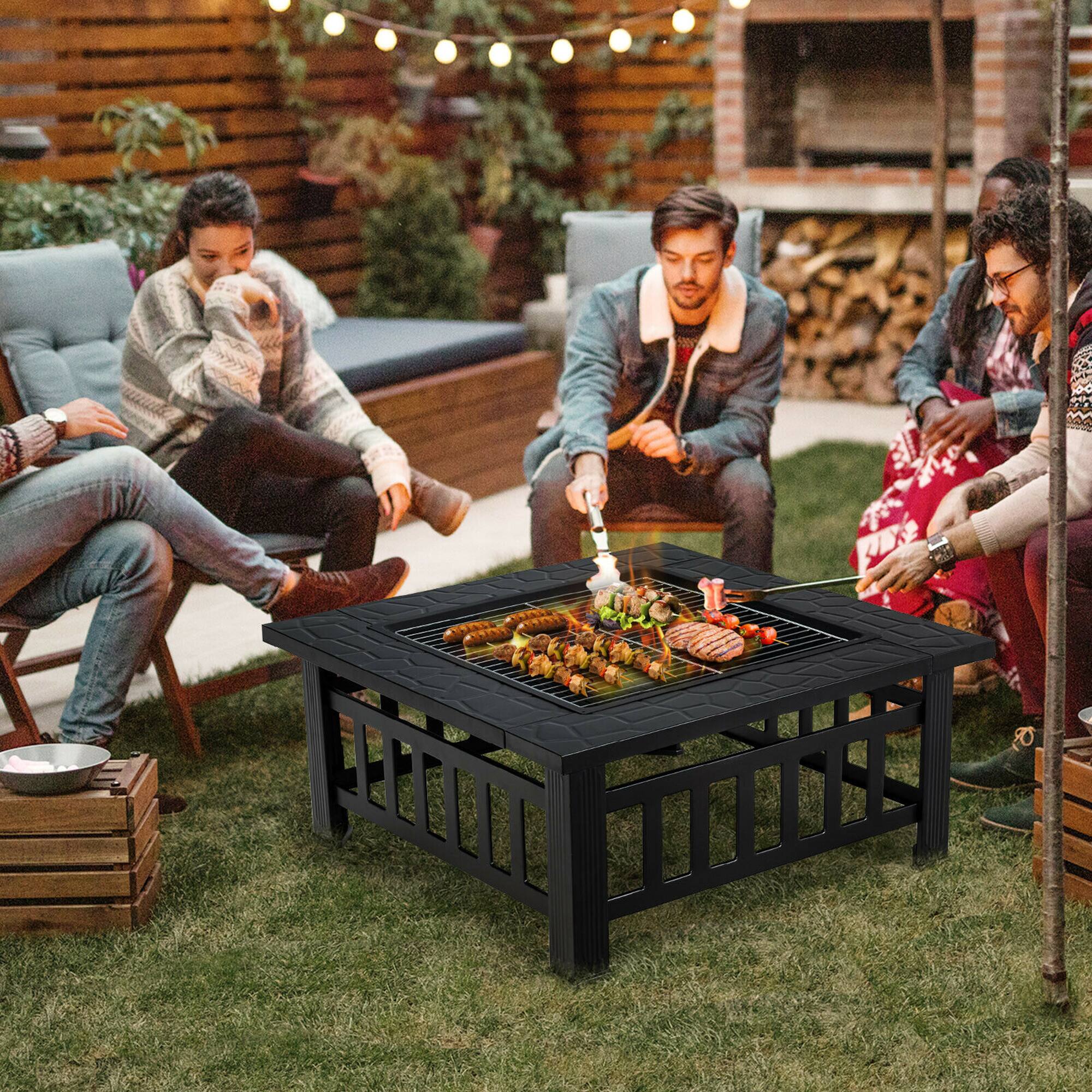 Alt View 12. Costway - 32'' 3 in 1 Outdoor Square Fire Pit Table W/ BBQ Grill, Rain Cover for Camping - Black.