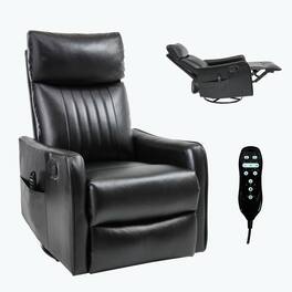 Kadyn - Faux Leather Heat Massage Recliner Chair, 8 Vibration Modes & Lumbar Heat, Rocker Swivel, PU - Black