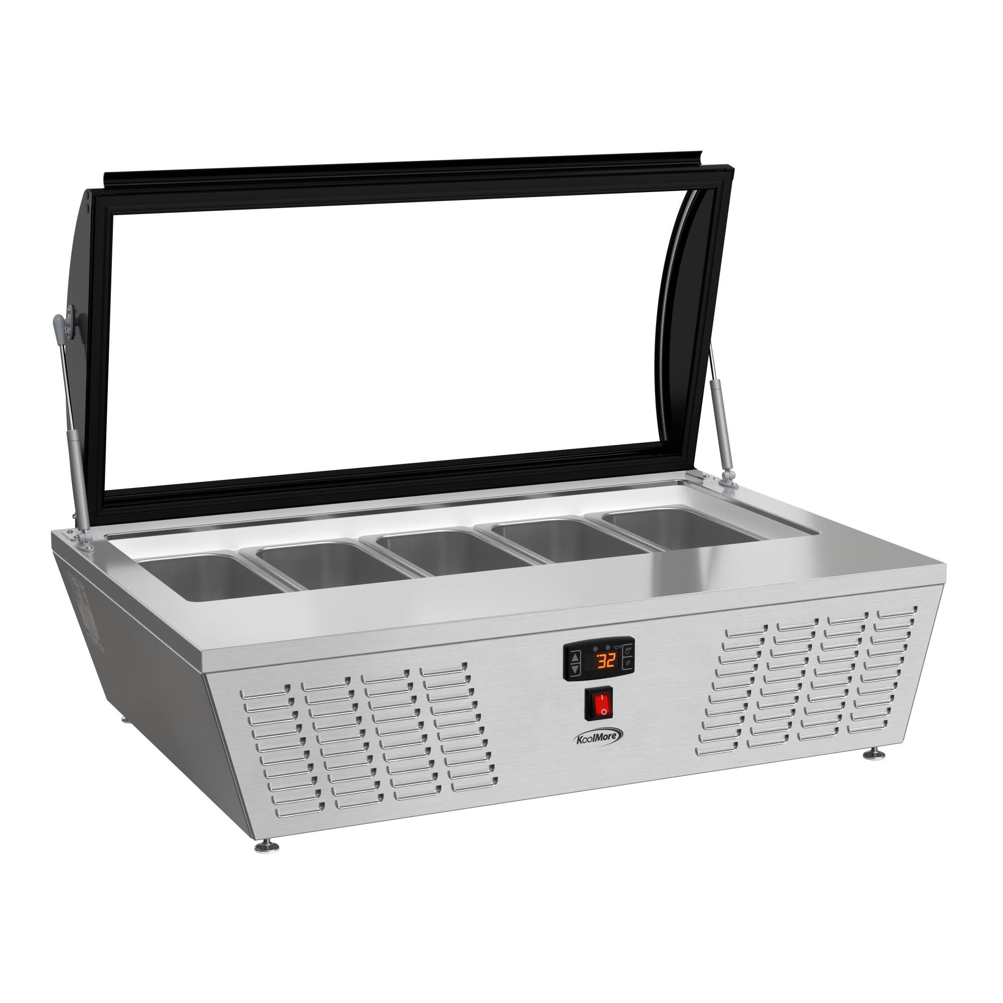 Alt View 3. Koolmore - 39 in. 5-Pan Countertop Ice Cream Display Freezer with Curved Glass Top in Stainless-Steel (KM-CGDR-5P) - Stainless-Steel and Black.