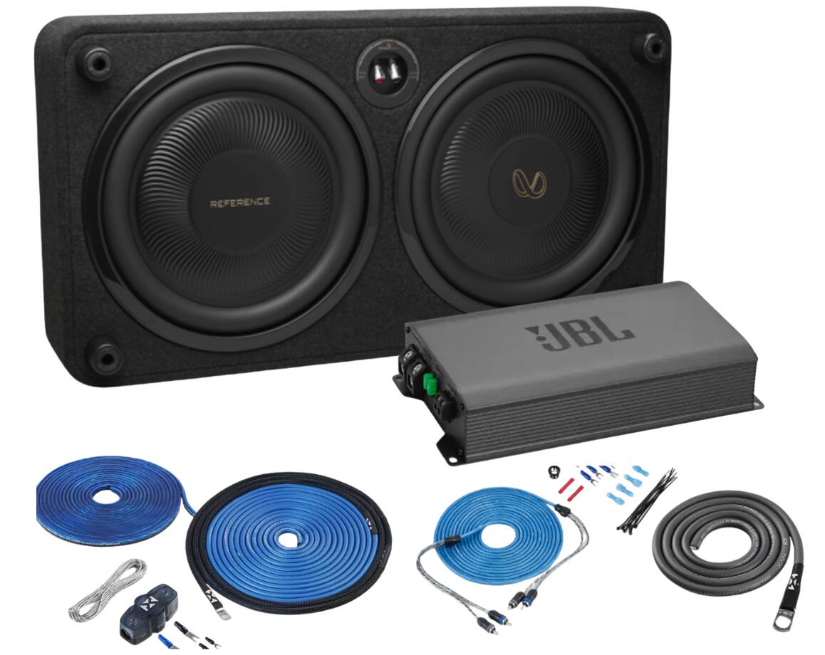 Infinity - STAGE GT50011 Mono Amplifier + Reference 1000SSL 10" Subwoofer Enclosure and 8Ga Amp Wiring Kit - Black