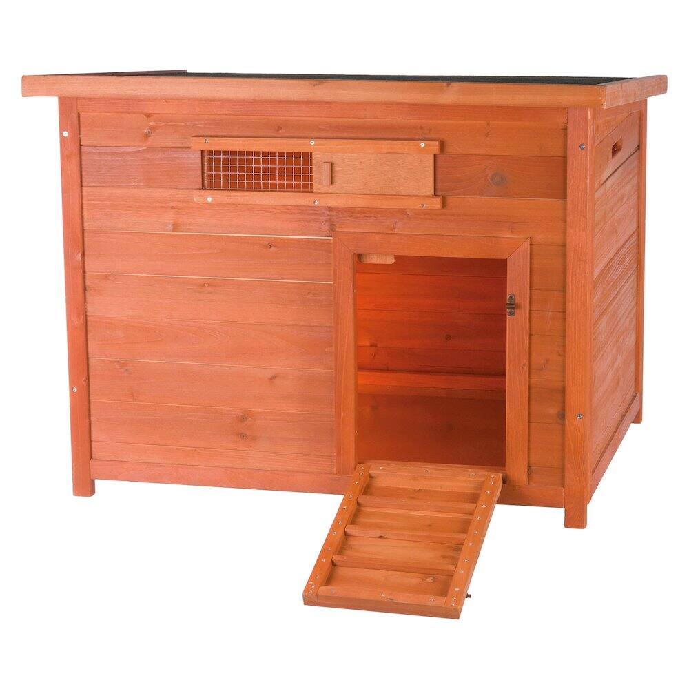 Front. TRIXIE - Natura Weatherproof Wooden Outdoor Duck Coop with Pull-Out Tub, Brown - Brown.