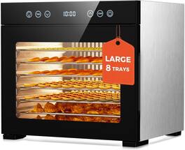Teendow - 8-Layer Stainless Steel Food Dehydrator – Fast Drying, Compact Footprint, BPA-Free Trays, Touch Controls - Black