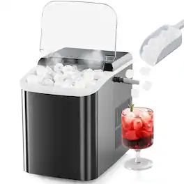 Sweet - Portable Countertop Ice Maker with Handle - 9 Ice Cubes in 6 Minutes, 26.5 lbs Daily Output, Self-Cleaning - Black