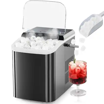 Front. Sweet - Portable Countertop Ice Maker with Handle - 9 Ice Cubes in 6 Minutes, 26.5 lbs Daily Output, Self-Cleaning - Black.