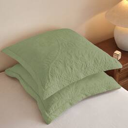 MarCielo - 100% Cotton Embroidered Quilted Pillow Shams Set of 2, 26"x26" Euro Size - Green