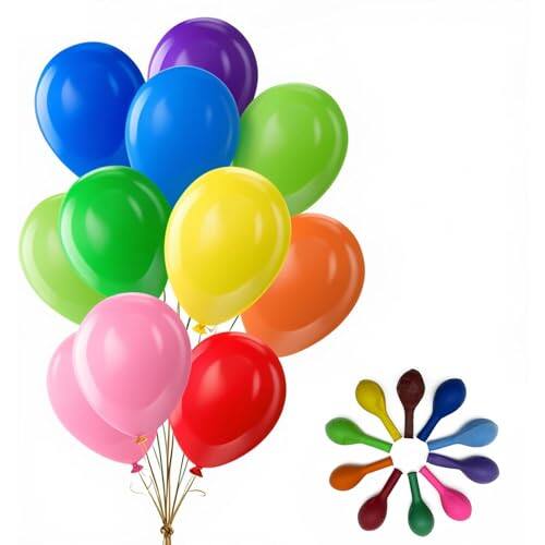 Front. DORLUKFU - 100 Pack Balloons, 12 inch Balloons Assorted Colors for Birthday, Party, Wedding, Anniversary and Vacation - Assorted Colors Balloons.