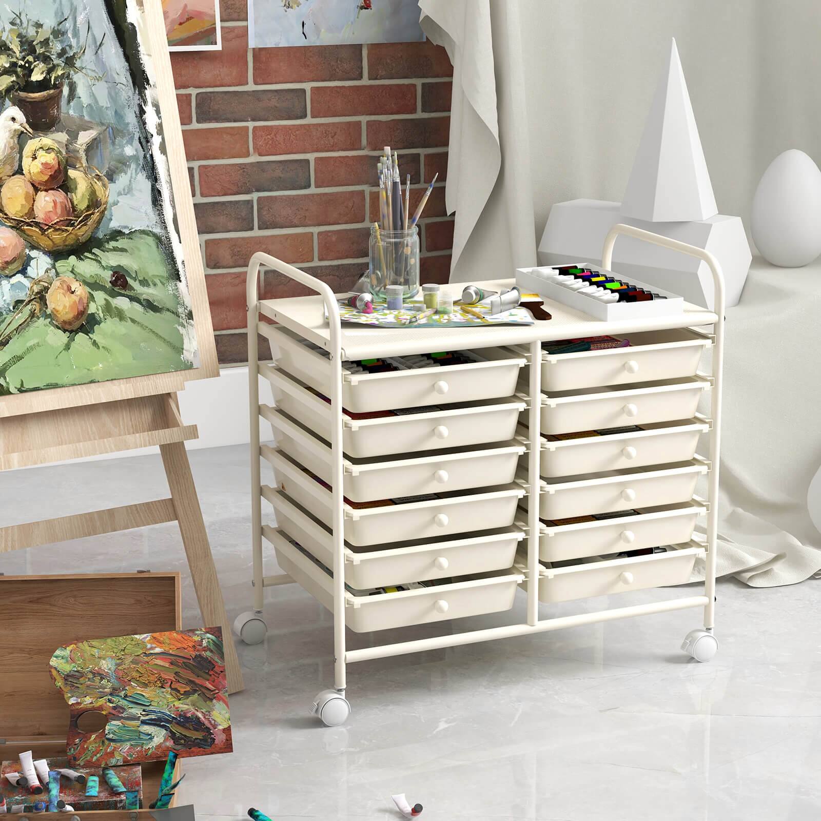 Alt View 5. Costway - Costway 12 Drawers Rolling Cart Storage Scrapbook Paper Studio Organizer Bins - White.